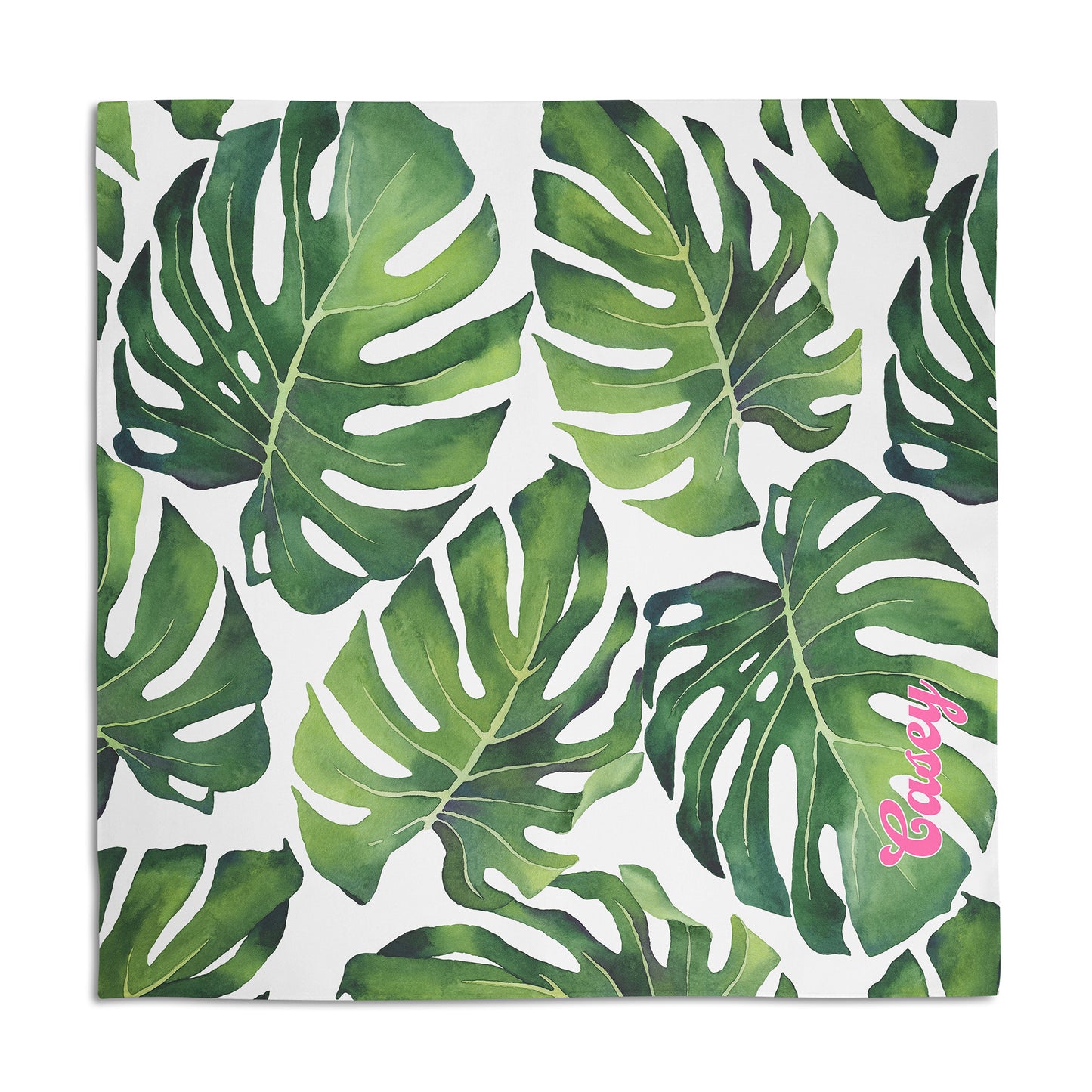 Tropical Leaves Personalized Dog Bandana, Custom Pet Bandana, Green & White