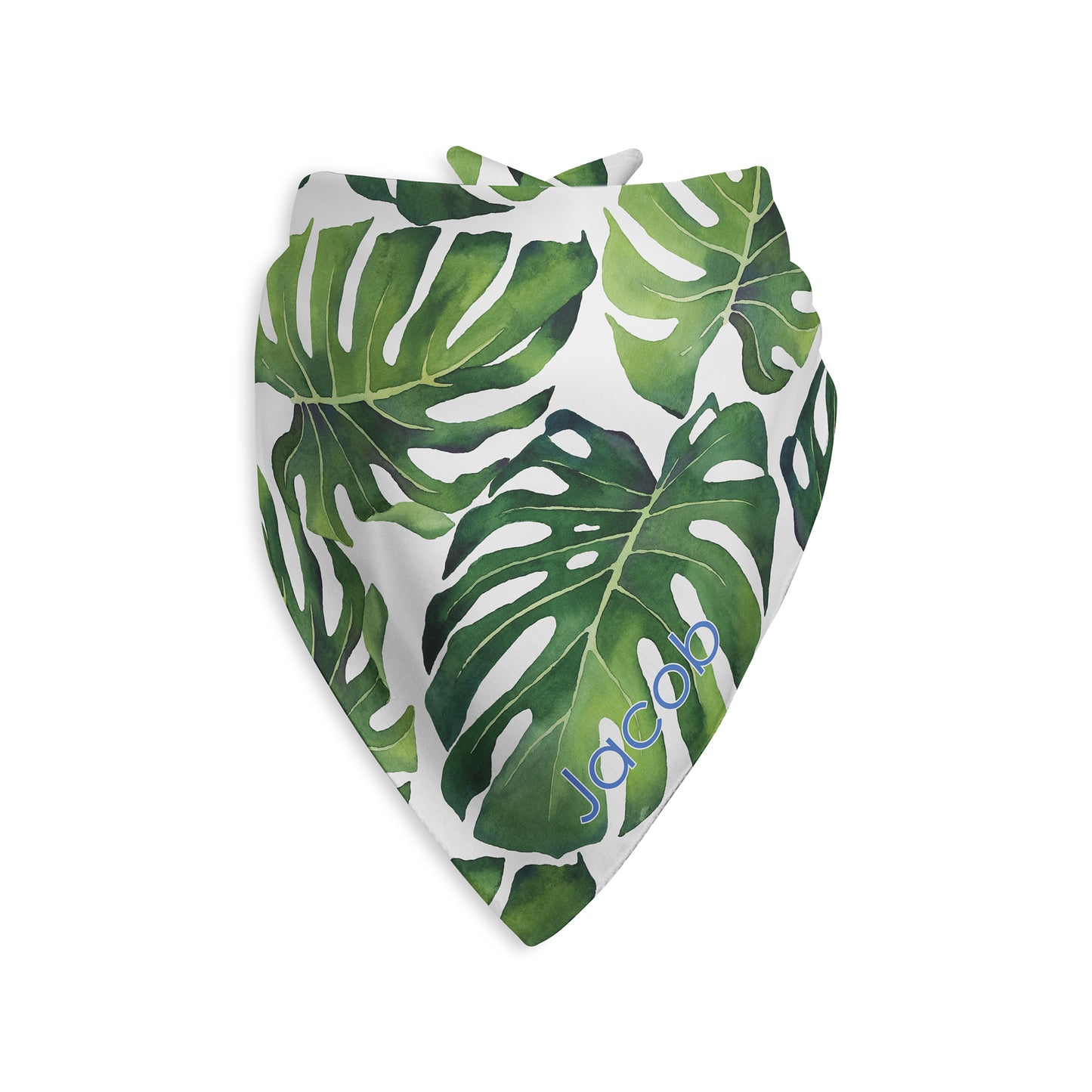 Tropical Leaves Personalized Dog Bandana, Custom Pet Bandana, Green & White