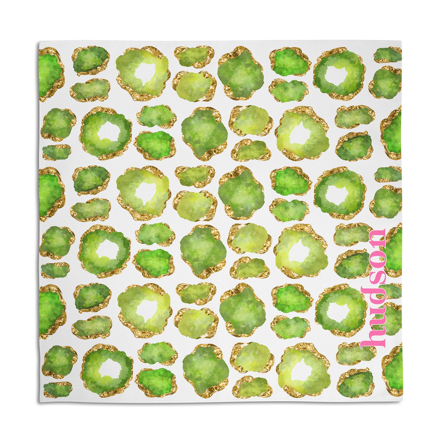 Peridot Gemstone Print Personalized Dog Bandana, Green, Gold & White