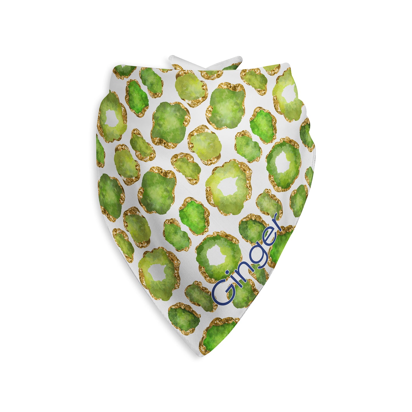 Peridot Gemstone Print Personalized Dog Bandana, Green, Gold & White