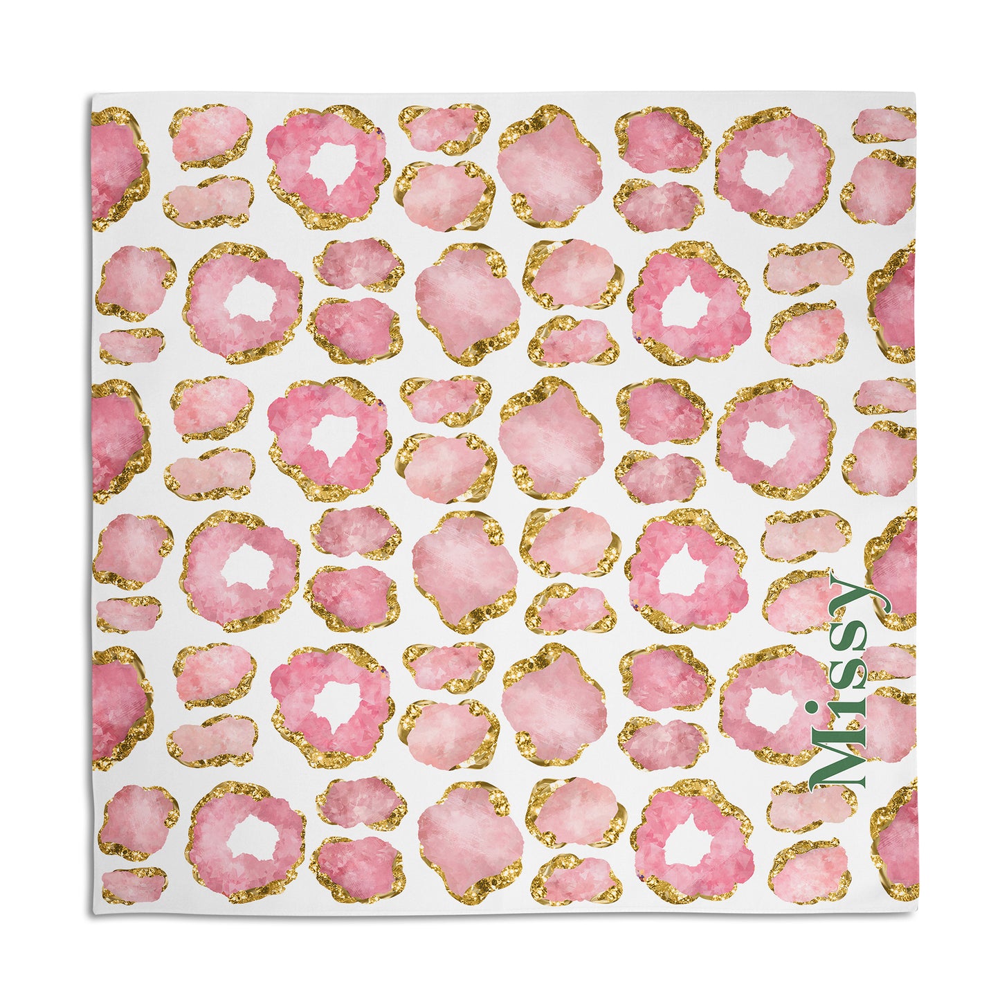 Pink Quartz Gemstone Print Personalized Dog Bandana, Pink Gold & White