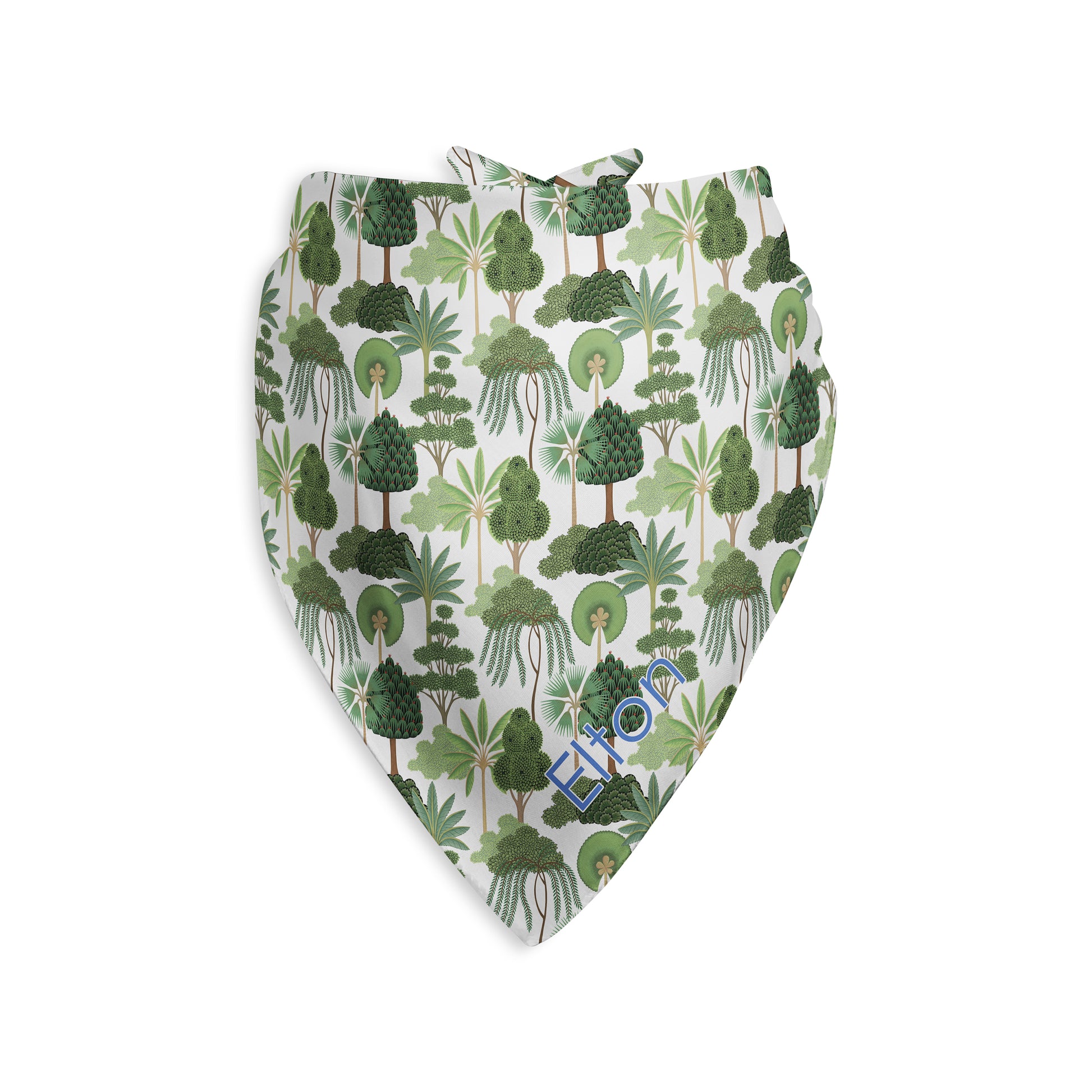 Personalized Dog Bandana with Tropical Palm Tree Print on white background