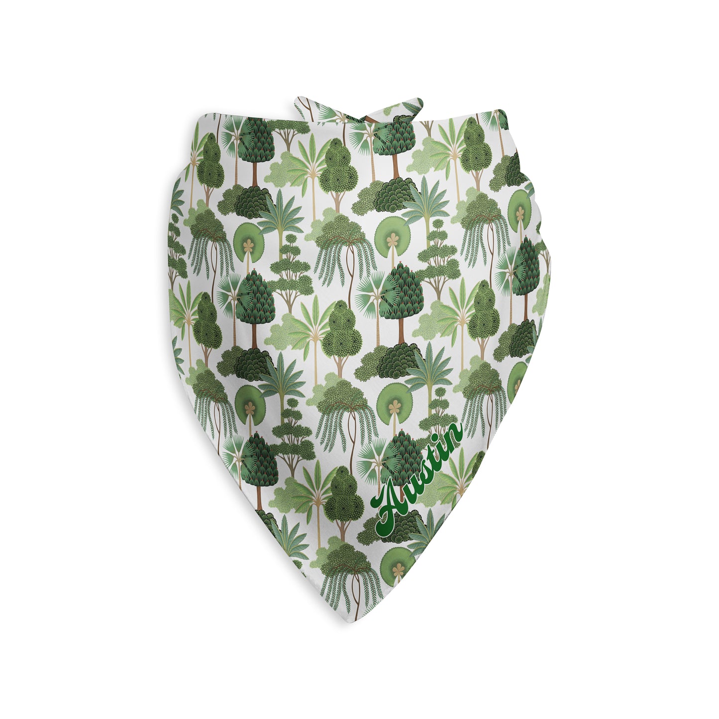 Tropical Trees Personalized Dog Bandana, Custom Pet Bandana, Green & White
