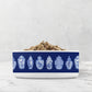 Chinoiserie Ginger Jars Ceramic Pet Bowl for Dogs and Cats with classic ginger jar print in navy blue and white