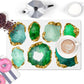 Green and gold gemstones pattern coffee bar mat. May also be used as a counter trivet, desk pad, bar mat and more.