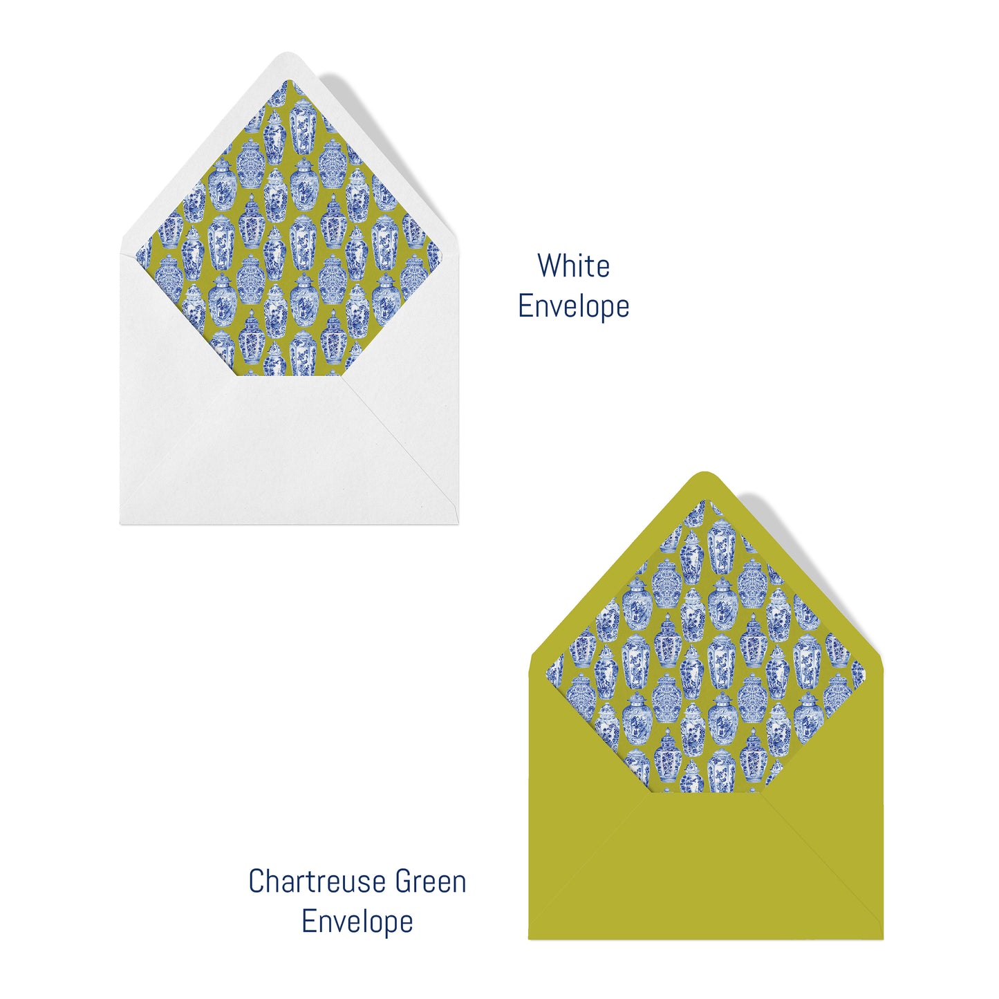 Personalized Chinoiserie Ginger Jars Notecards, Custom Stationery Set, Chartreuse
