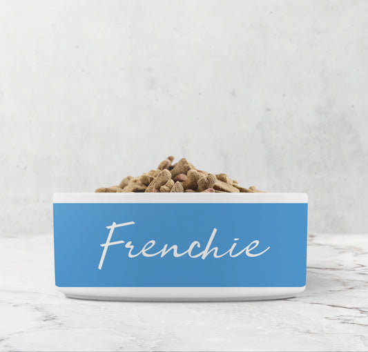 French blue personalized dog bowl