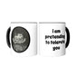 Cattitude Funny Mug - Cat in Gingham Ruffled Dress, "I am pretending to tolerate you"