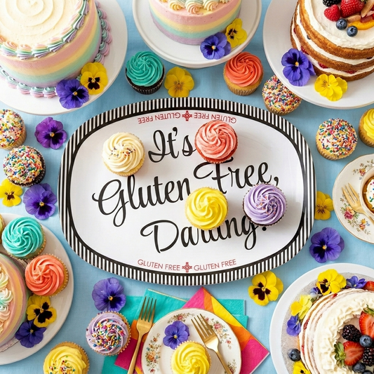 It's Gluten-Free Darling! Labeled Serving Platter – Black/White, Luxe Plastic 10" x 14"