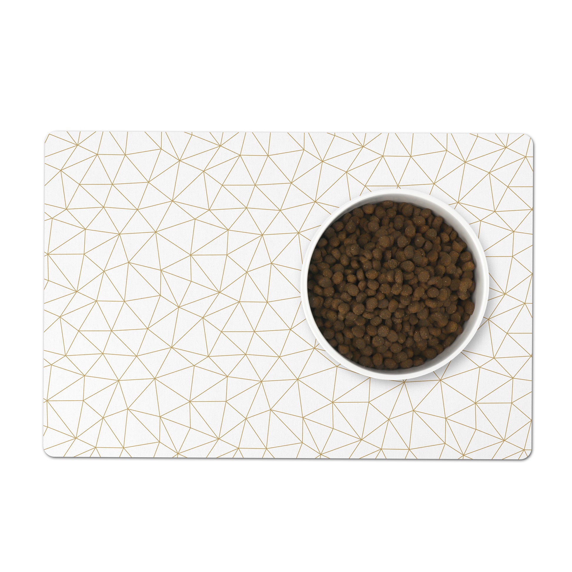 Gold and white geometric pet food mat