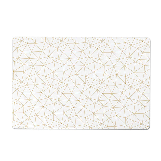 Pet Feeding Mat, White and Gold Geometric Lines