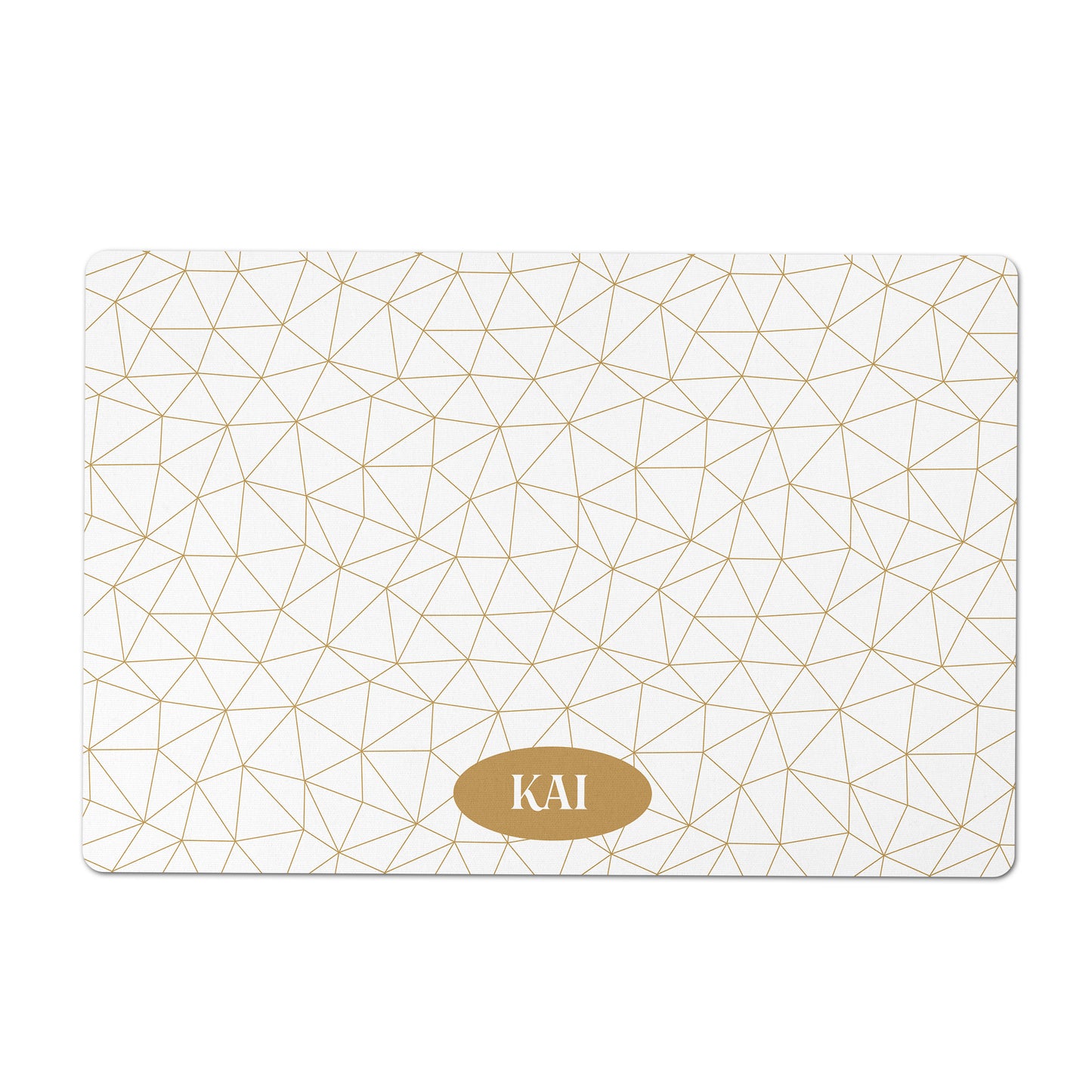 Personalized Pet Bowl Mat, Geometric Lines, Gold and White