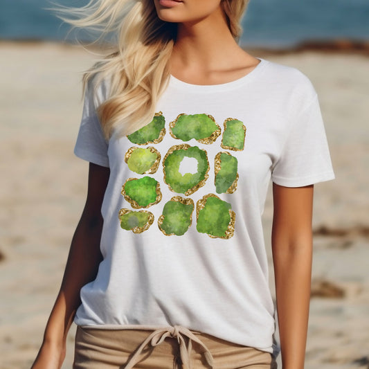 Green Peridot Gemstone T-shirt, White