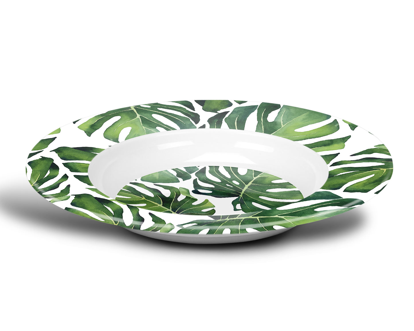 Green Monstera Leaves Print Plastic Bowls, Set of Four
