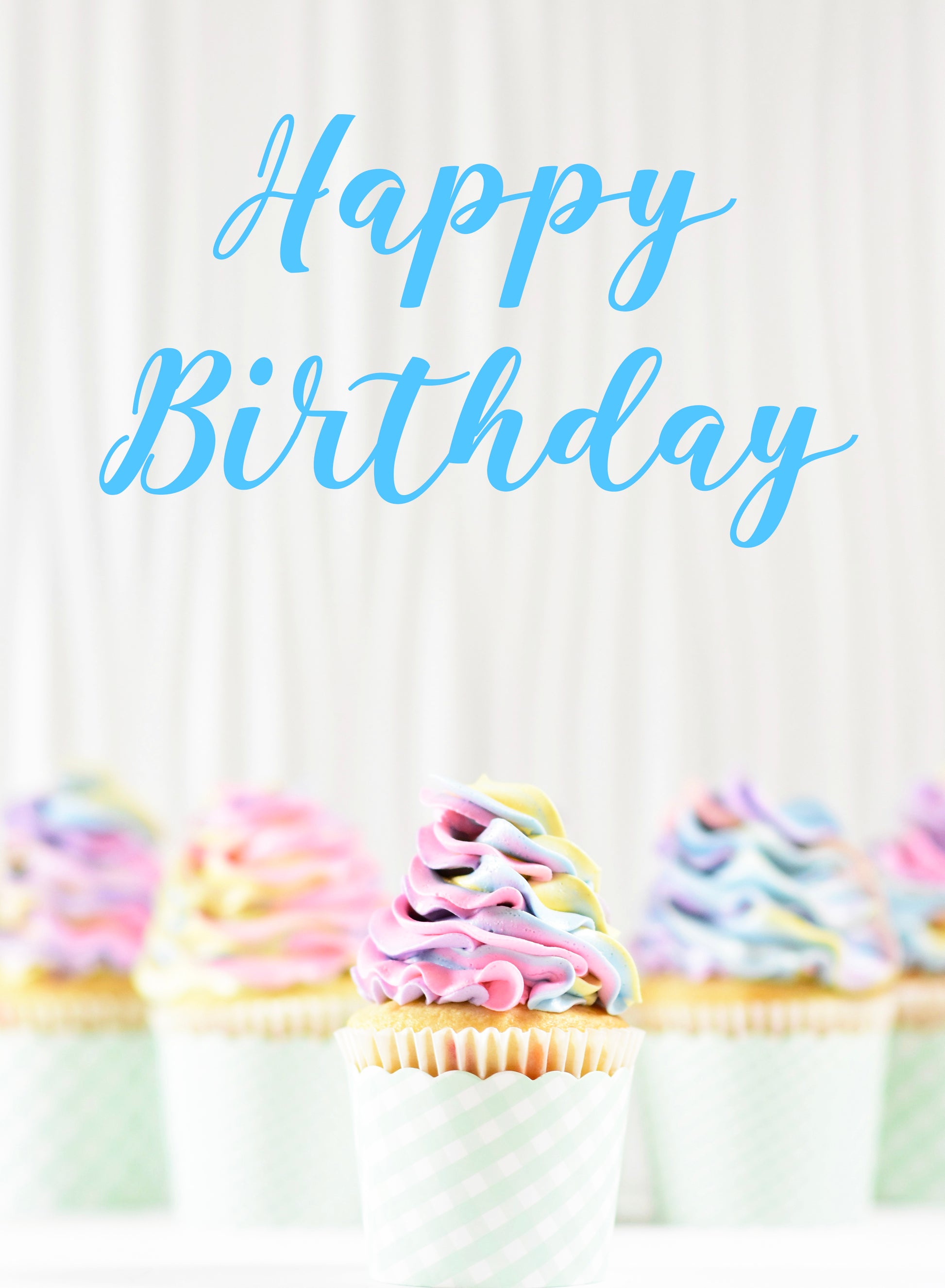 Birthday E-Gift Cards with colorful cupcakes delivered by email