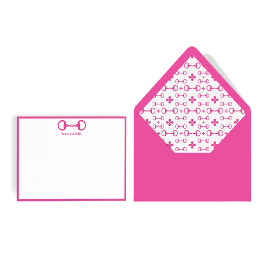Equestrian Horsebit Stationery Set in Hot Pink with patterned envelope liner