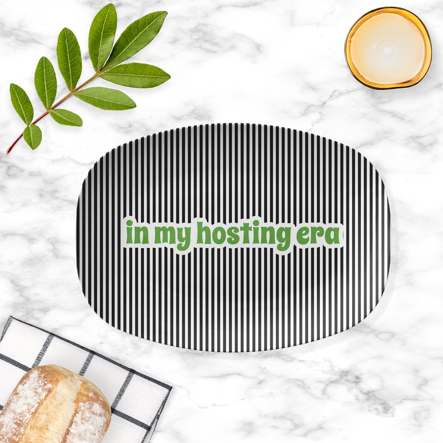 In My Hosting Era Serving Platter, Black and White Stripe, Luxury Plastic
