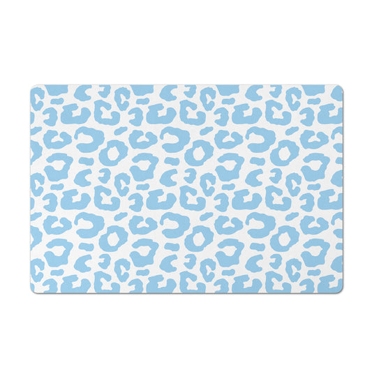 Pet Feeding Mat, Leopard Print, Baby Blue and White
