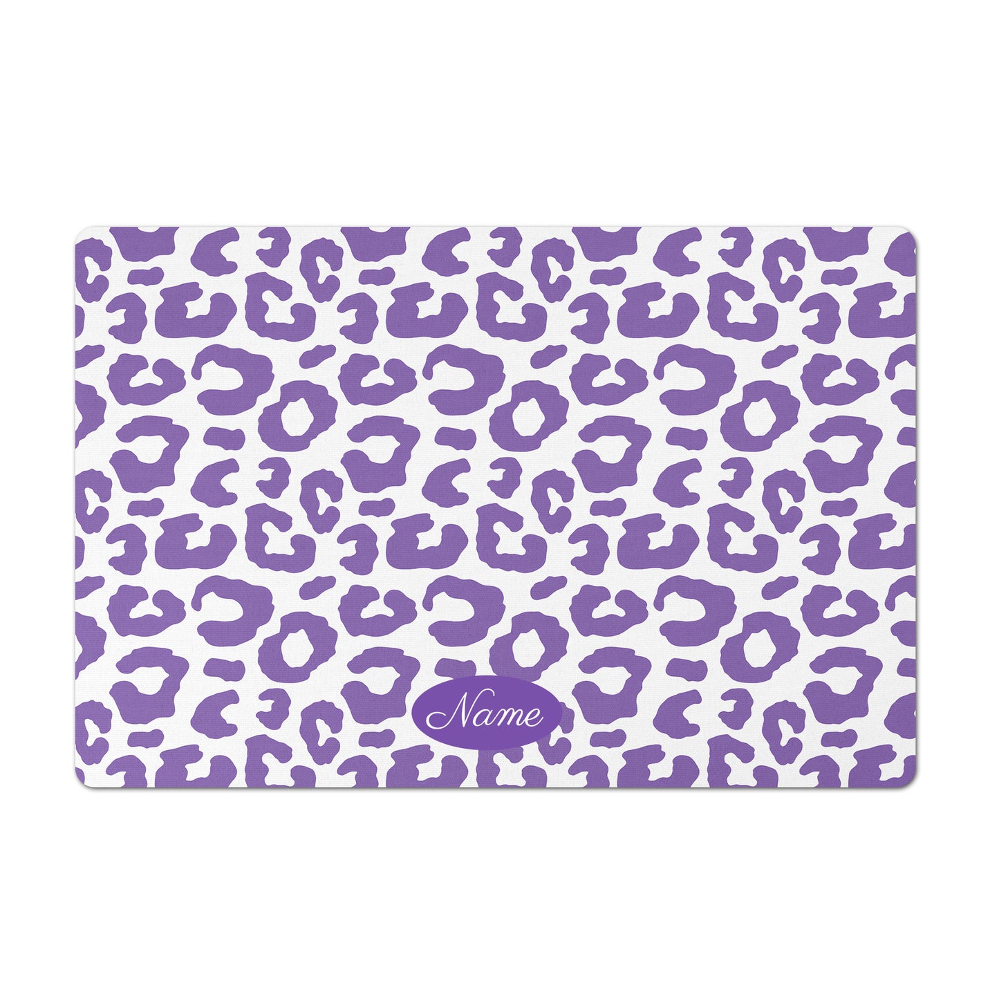 Personalized Leopard Pet Bowl Mat, Lavender and White