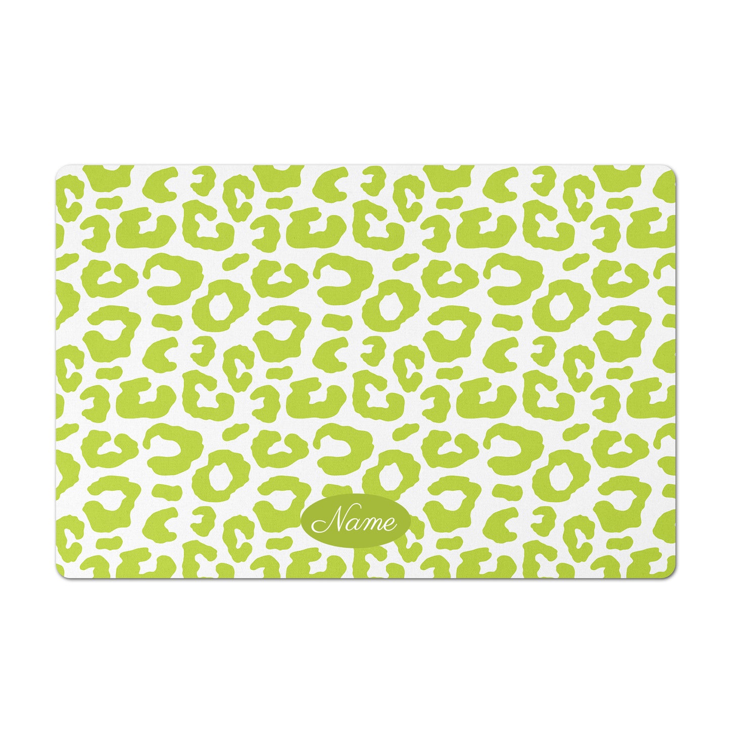 Personalized Leopard Pet Bowl Mat, Leaf Green and White