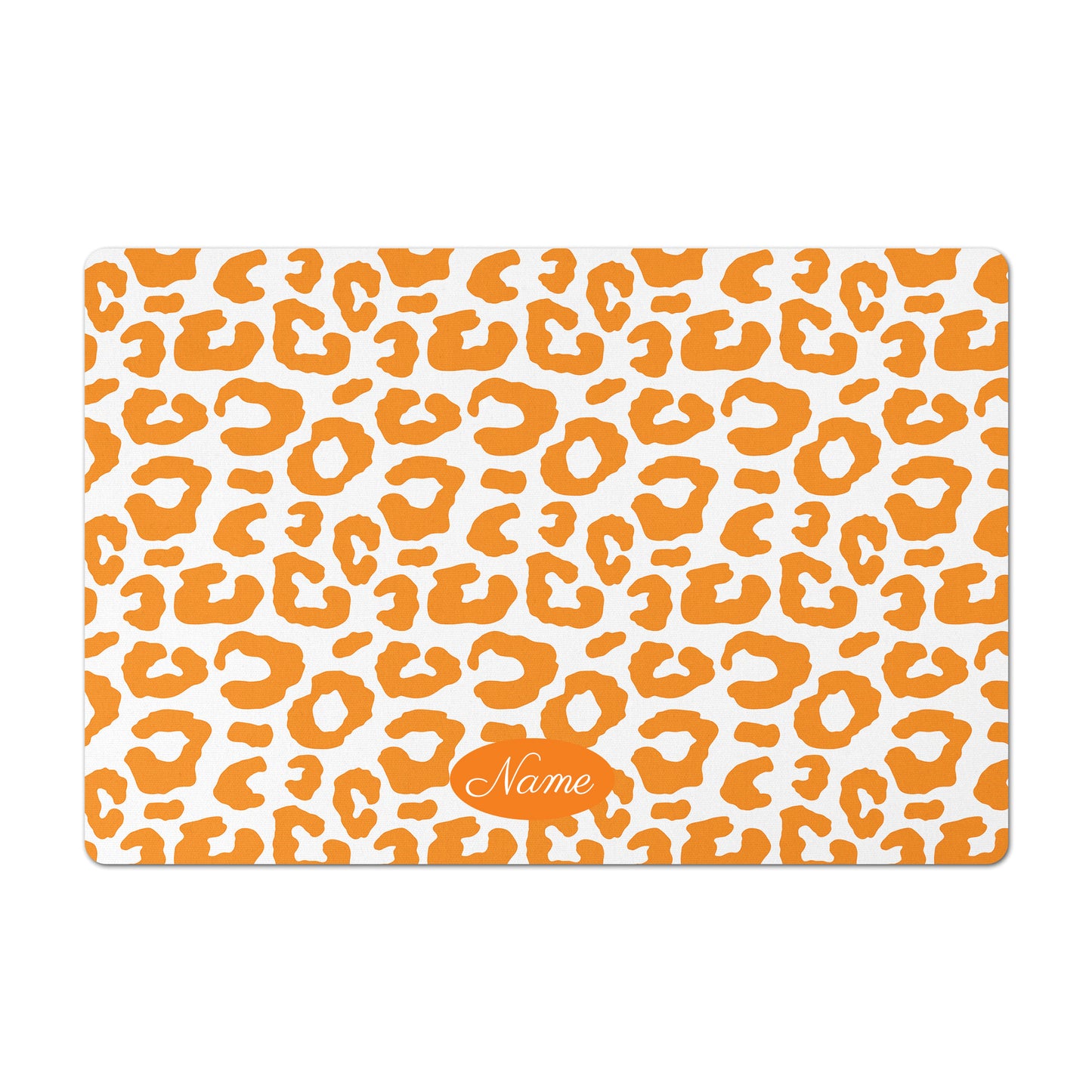 Personalized Leopard Pet Bowl Mat, Orange and White