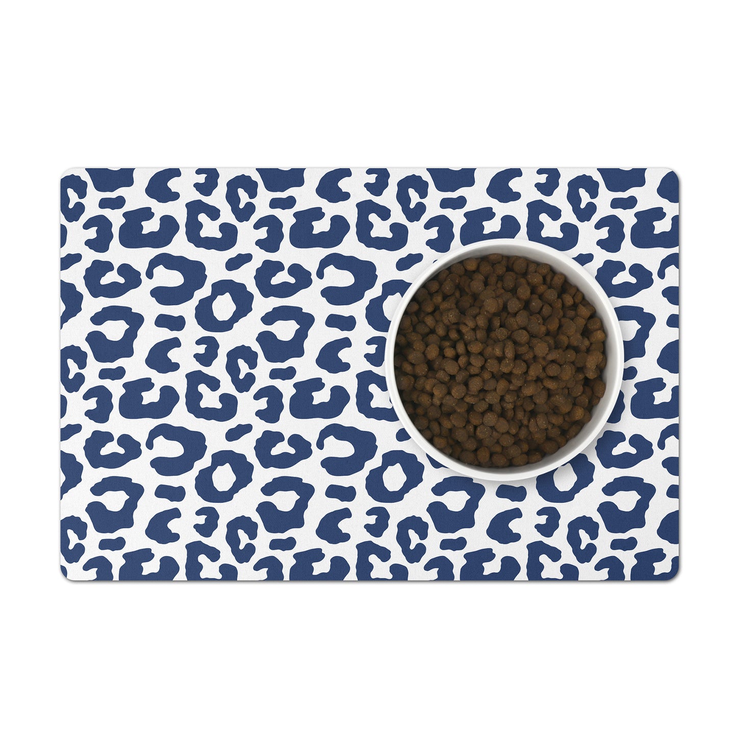 Pet Feeding Mat, Leopard Print, True Navy Blue and White