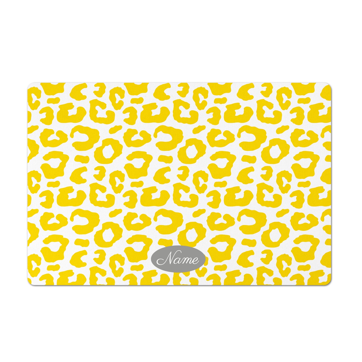 Personalized Leopard Pet Bowl Mat, Golden Yellow and White
