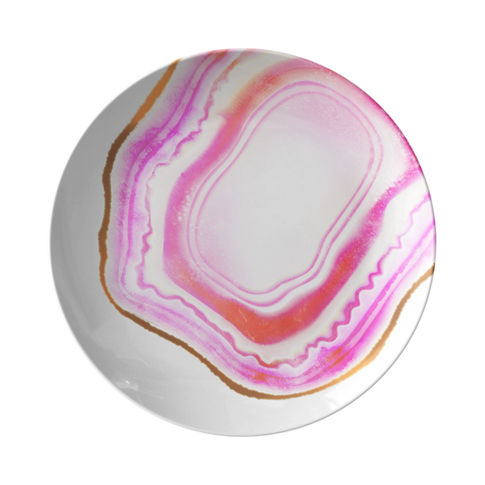 Pink & White Watercolor Art Print Agate Plastic Plate