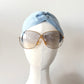 Linen Turban Headband, Wide Pale Blue Handmade Hairband
