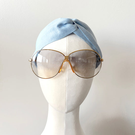 Linen Turban Headband, Wide Pale Blue Handmade Hairband