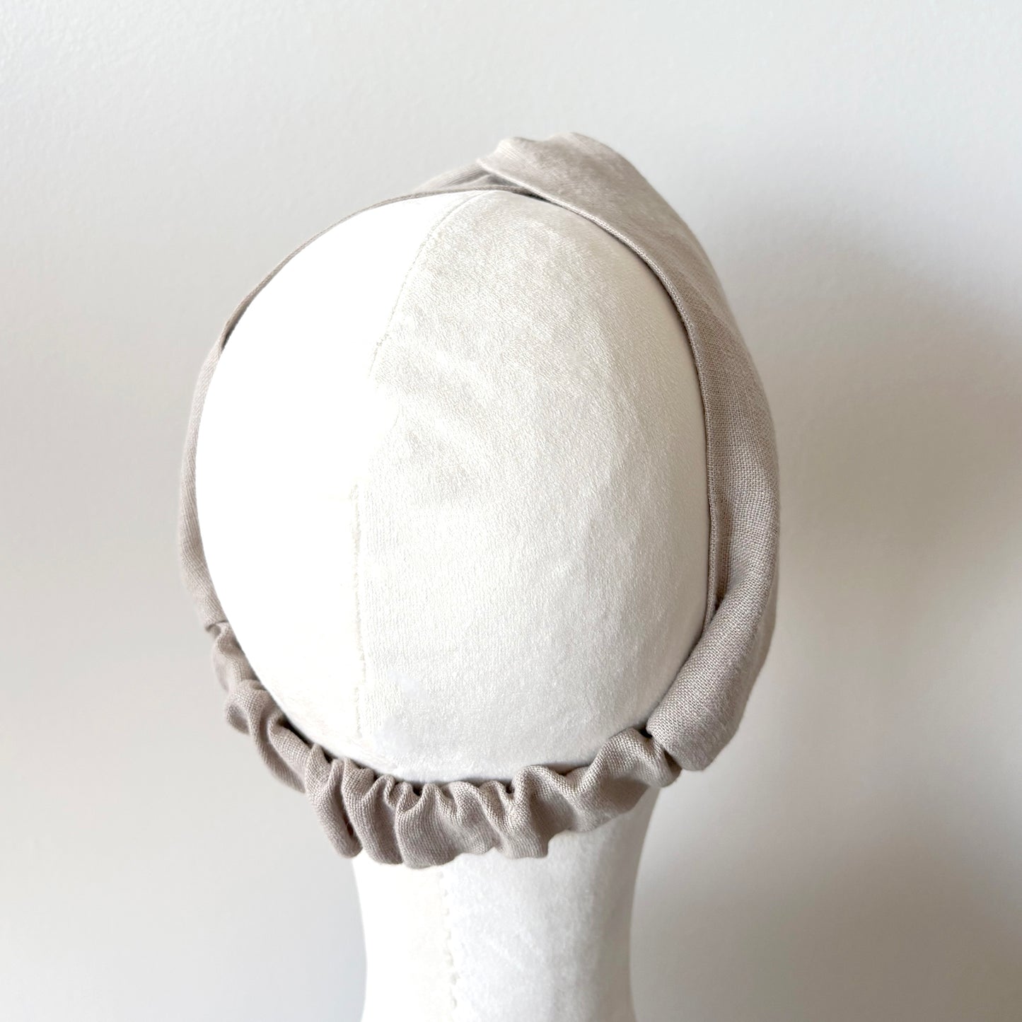 Beige Linen Headband, Twist Top Knot Turban Headband with Elastic