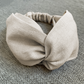 Beige Linen Headband, Twist Top Knot Turban Headband with Elastic