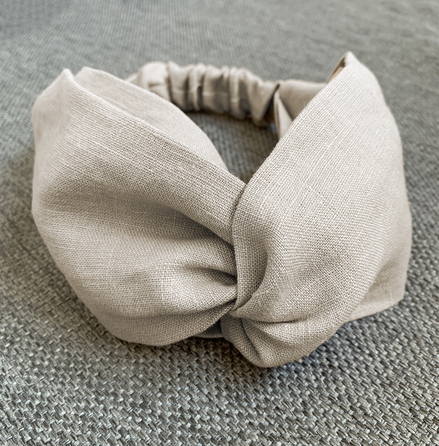 Beige Linen Headband, Twist Top Knot Turban Headband with Elastic