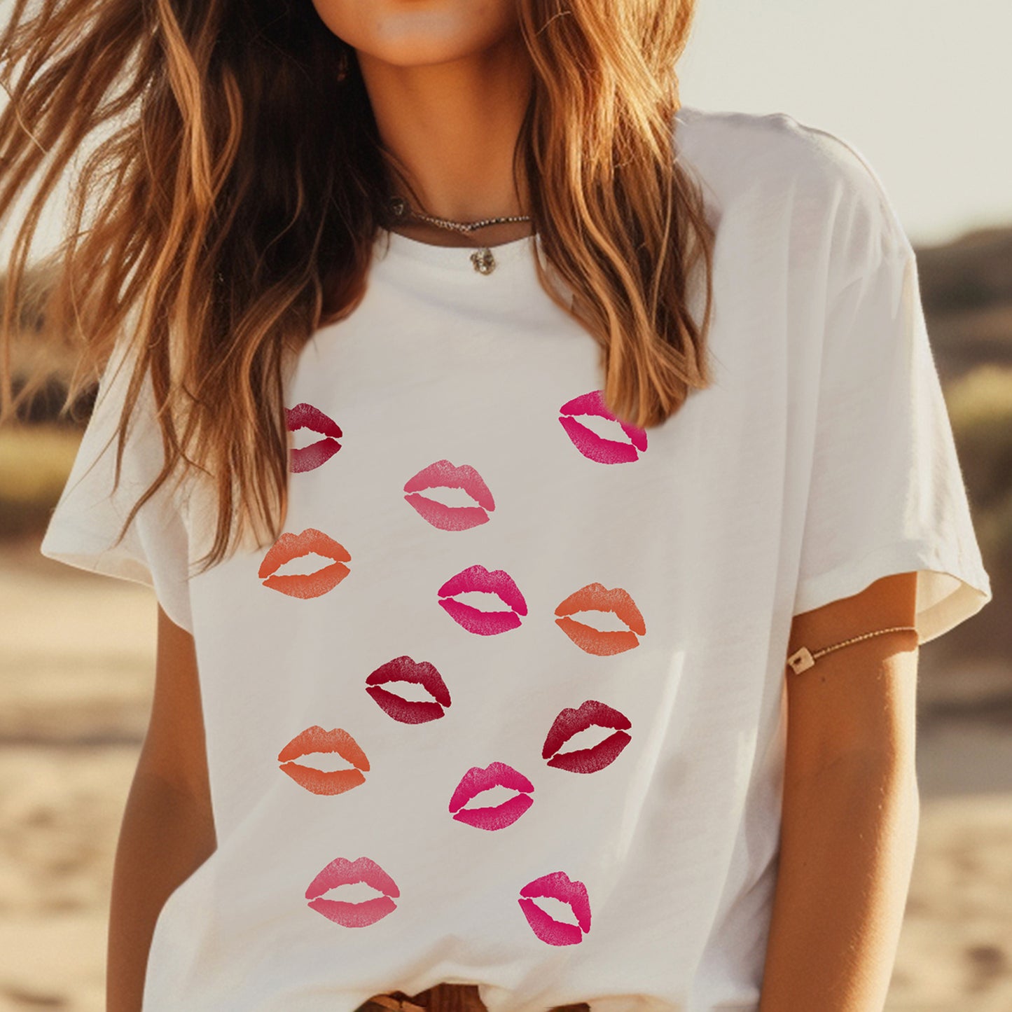 Lipstick Kisses T-Shirt, Choose White, Pink, Black or Navy