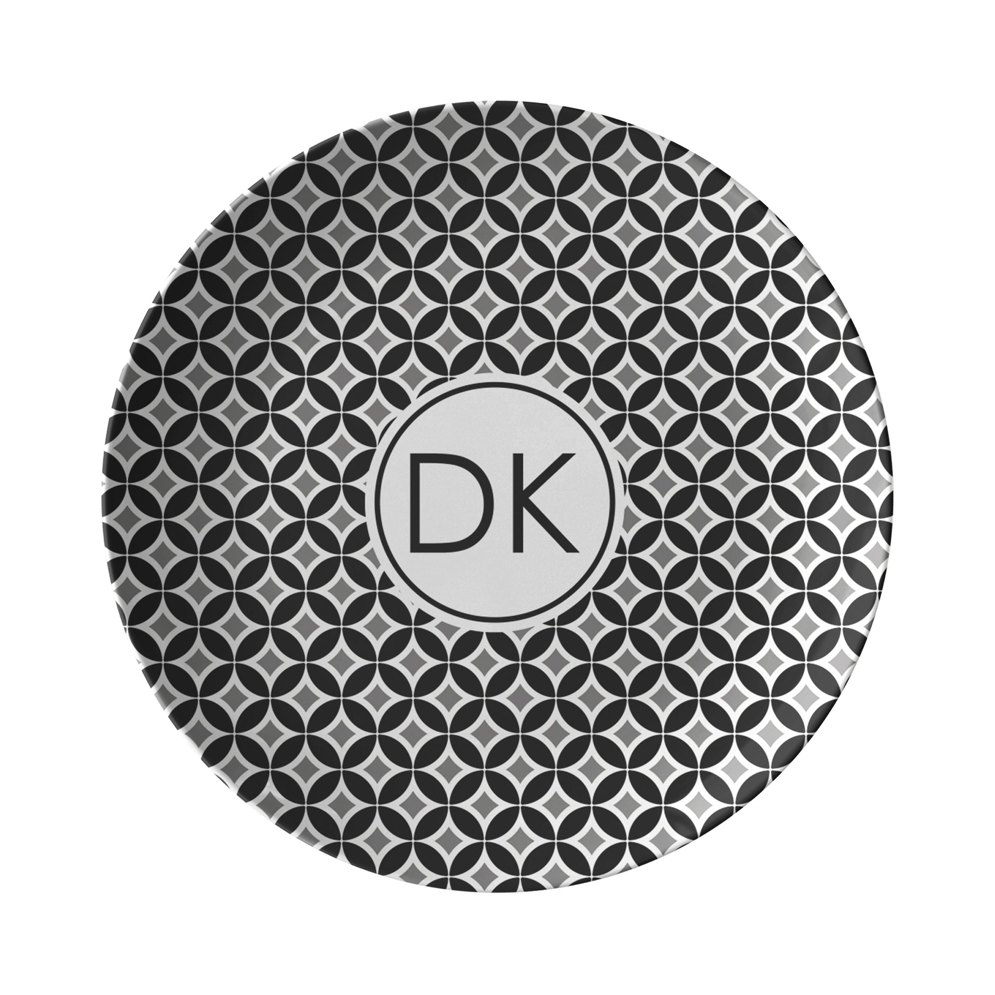 Black White Geometric Monogram Plate Set featuring a stylish mid century modern print and monogram initials