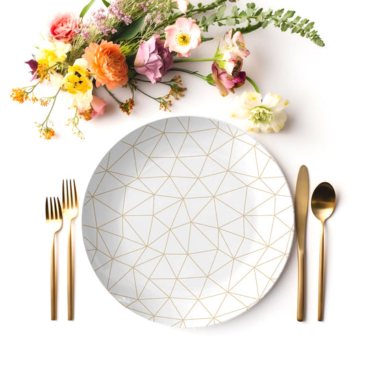 Minimalist Gold Geometric Plates, Set of 4, Luxury Plastic