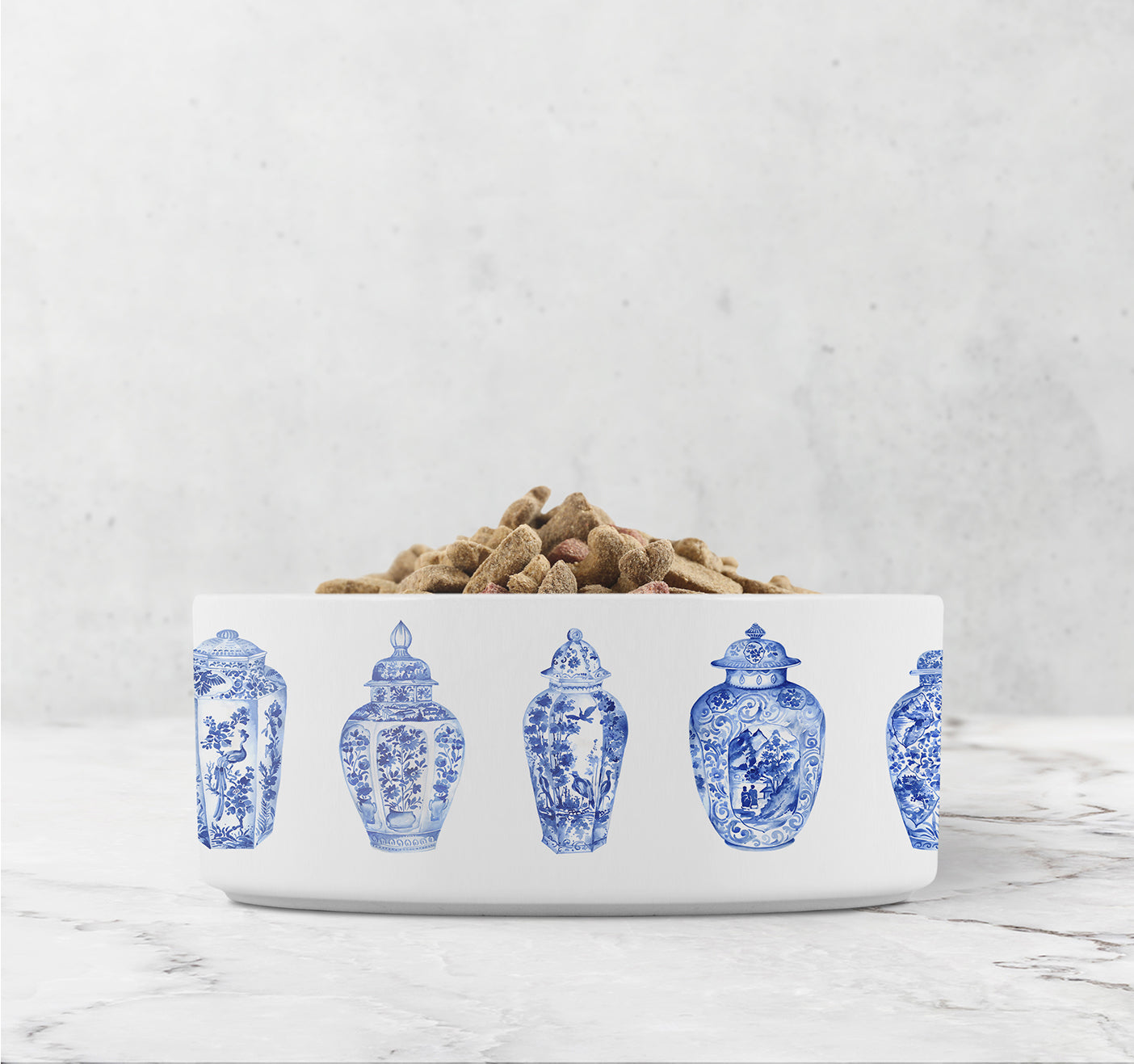 Personalized Pet Bowl, Chinoiserie Ginger Jars, Blue and White, Ceramic