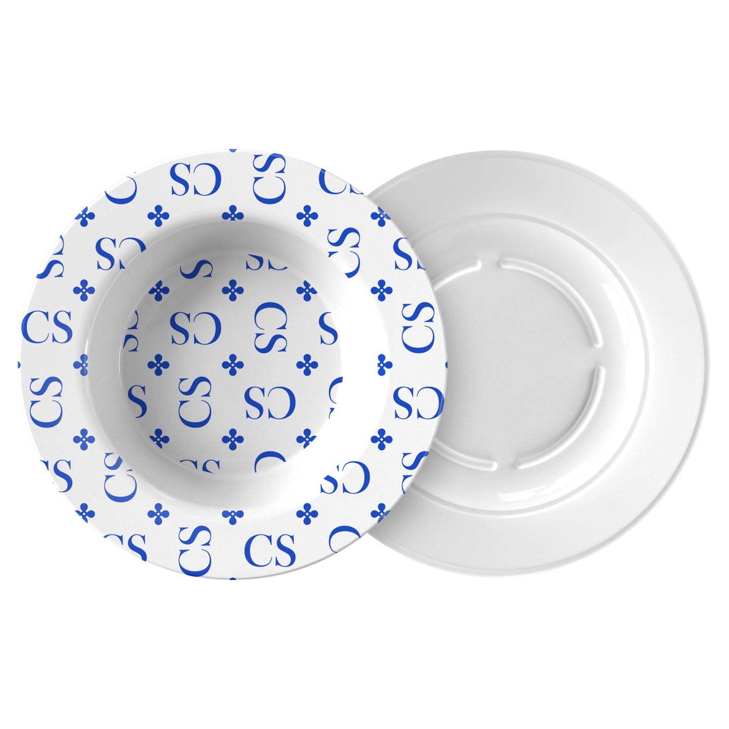 Stylized Monogram Bowls, Blue, Set of 4, Luxury Plastic