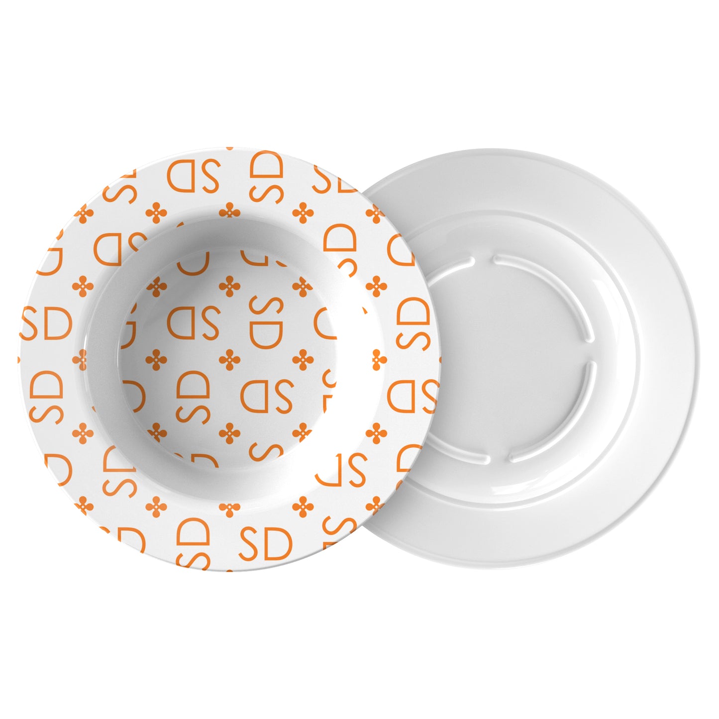 Stylized Monogram Bowls, Orange, Set of 4, Luxury Plastic