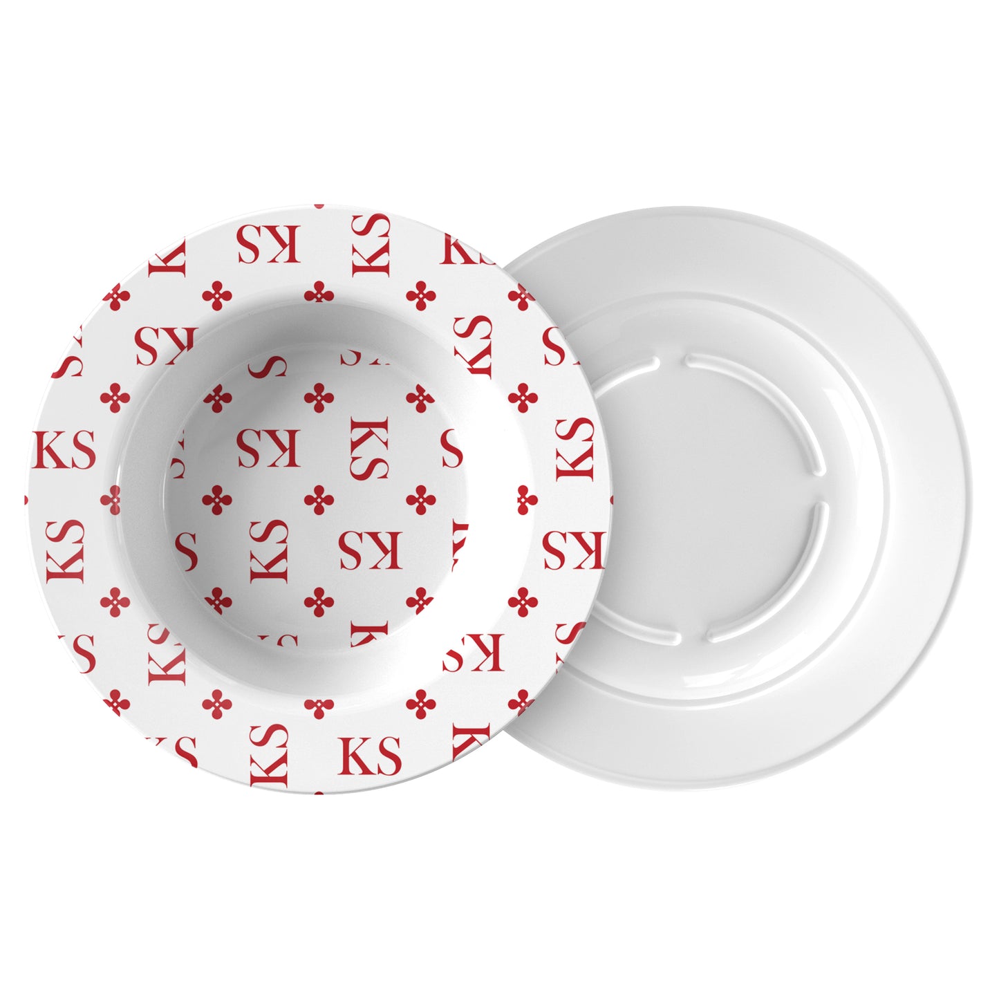 Stylized Monogram Bowls, Red, Set of 4, Luxury Plastic