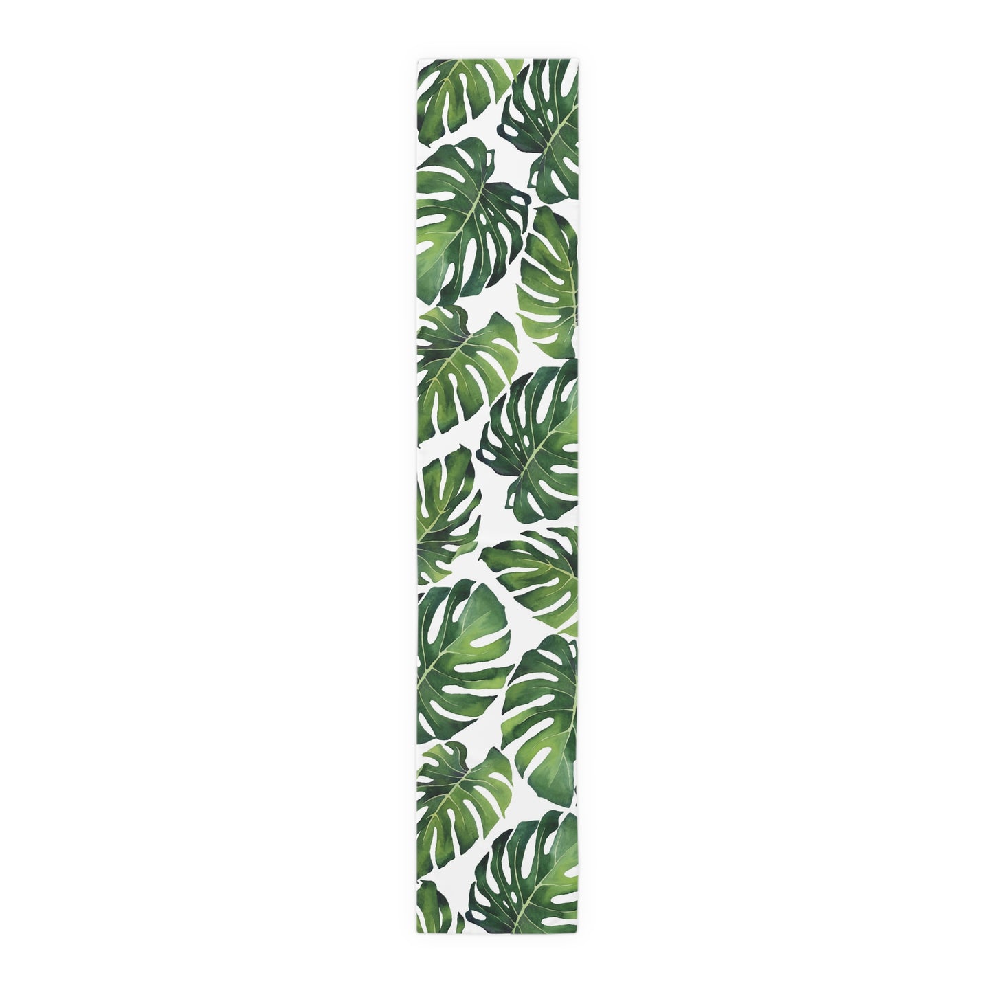 Monstera Leaves Table Runner, Green and White