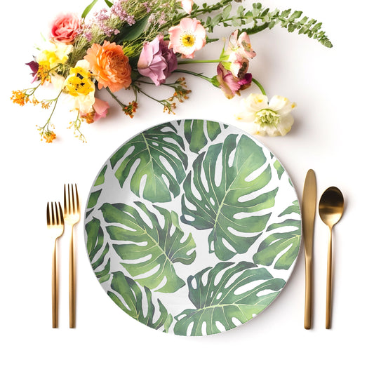 Monstera Palm Leaves Collage Dinner Plate