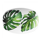 Oval white platter with green monstera leaf pattern on a white background