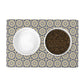 Bistro tiles printed pet placemat in black, gold and cream.