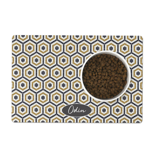 Bistro tile with a hexagon pattern pet placemat is personalized with any text.