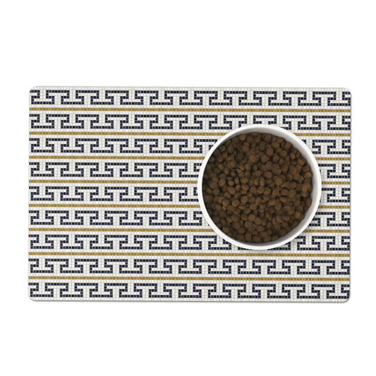 Mosaic bistro tile stepped fret pattern is printed on a pet placemat.