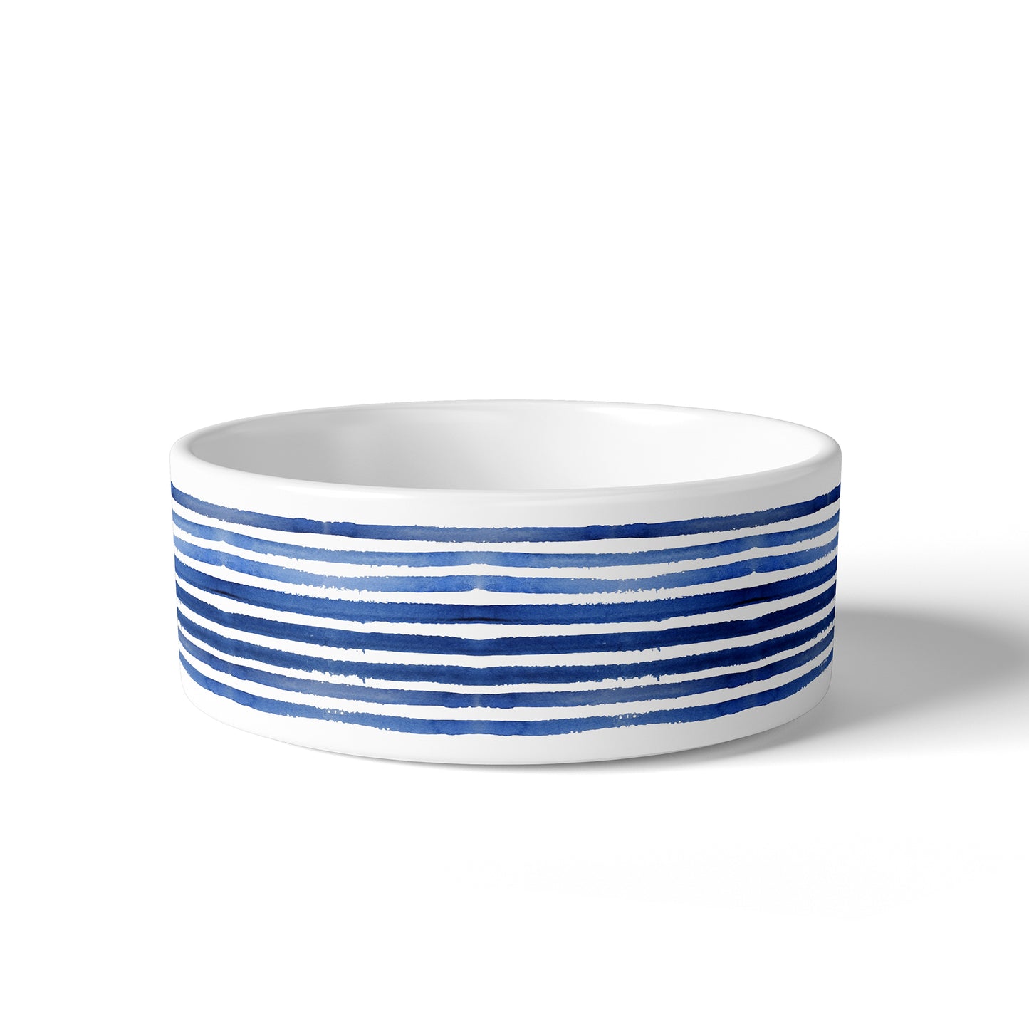 Navy Blue and White Striped Pet Bowl, Ceramic