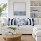 Blue Stripe Faux Suede Square Pillow, 20" x 20", Navy Blue and Off White