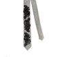 Upcycled Skinny Necktie Grey Herringbone Tweed with Black Beaded Sequin Appliques