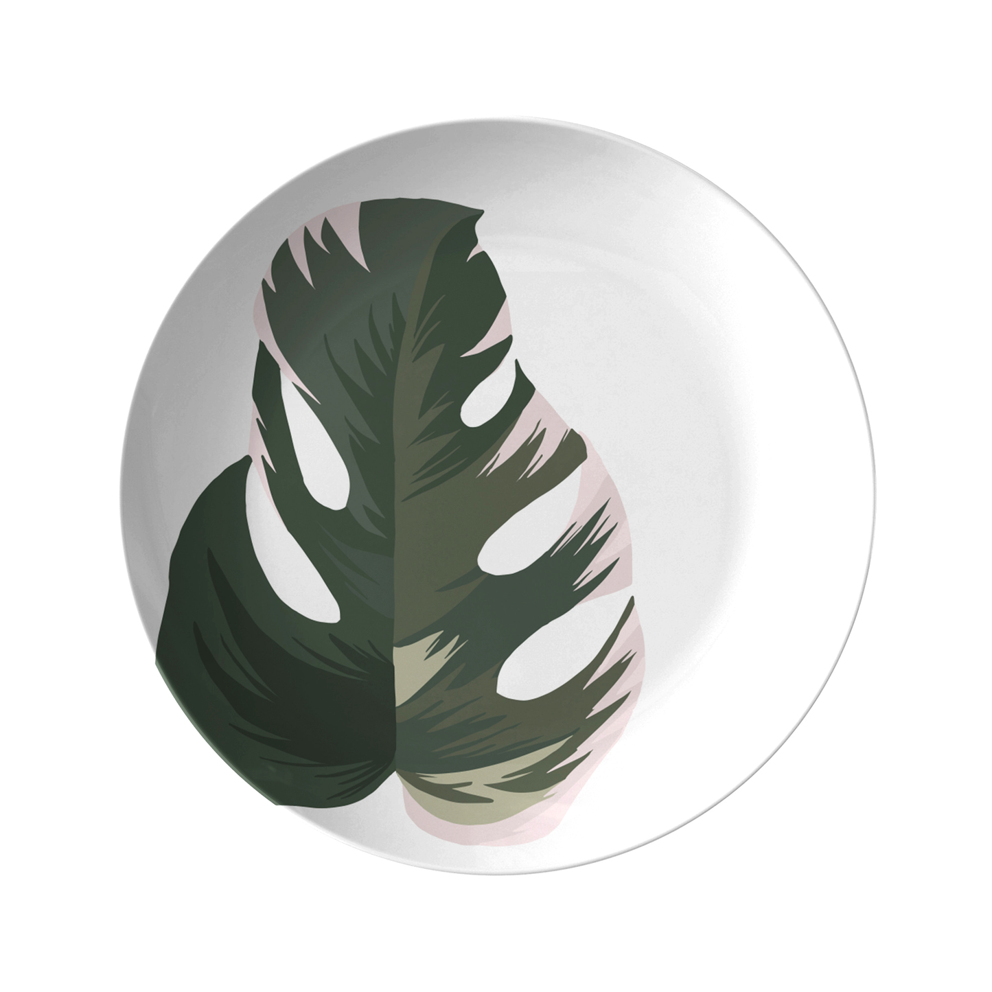 Monstera Leaf Luxury Plastic Plates, Set of 4, Green & White